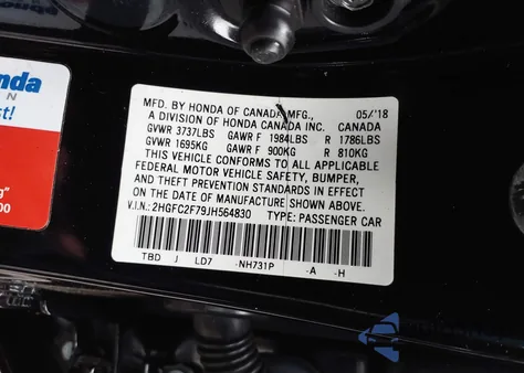 2018 Honda Civic Ex z USA, uszkodzony, nr VIN 2HGFC2F79JH564830
